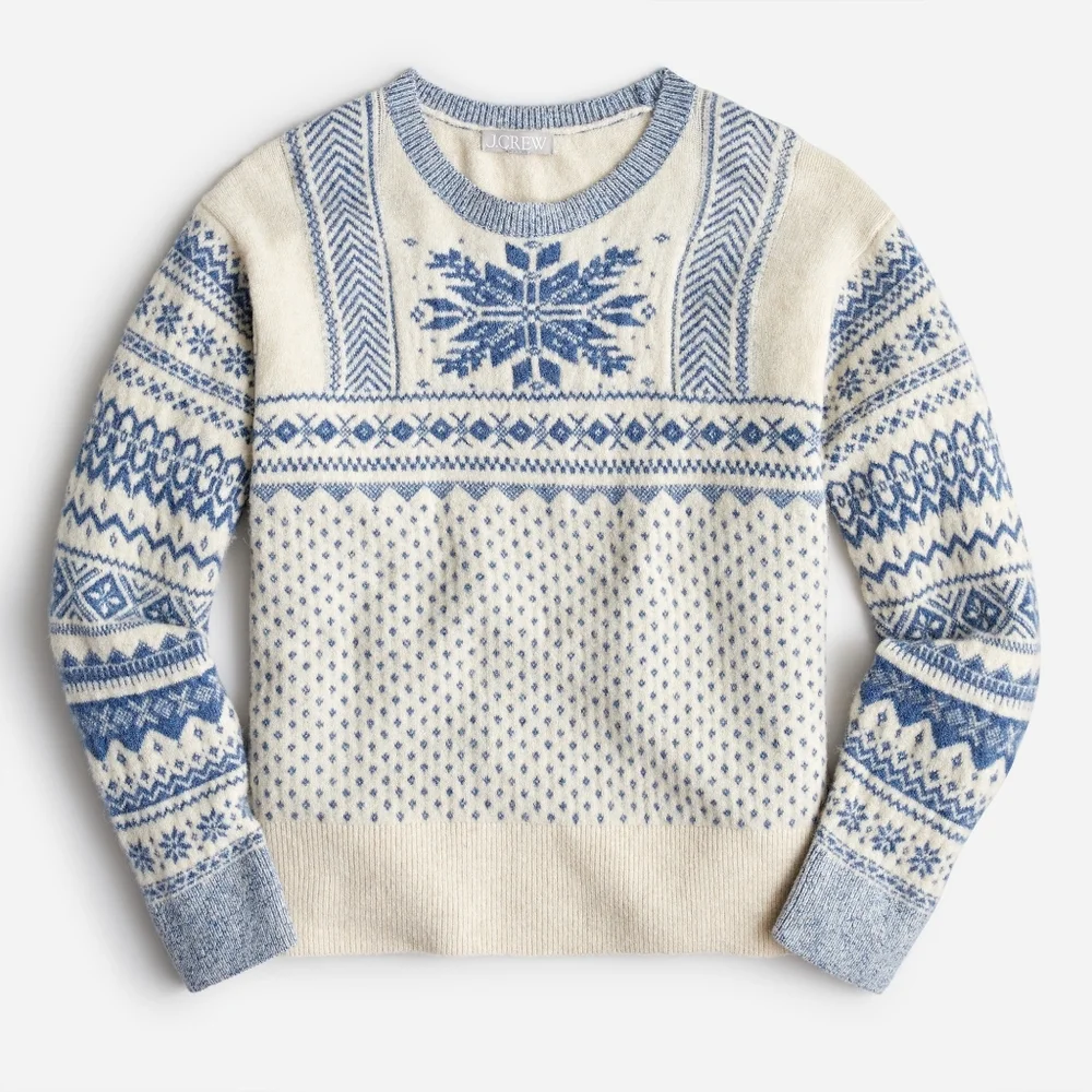 J Crew Fair Isle snowflake crewneck in Supersoft yarn BM232 Large XL - Picture 2 of 11
